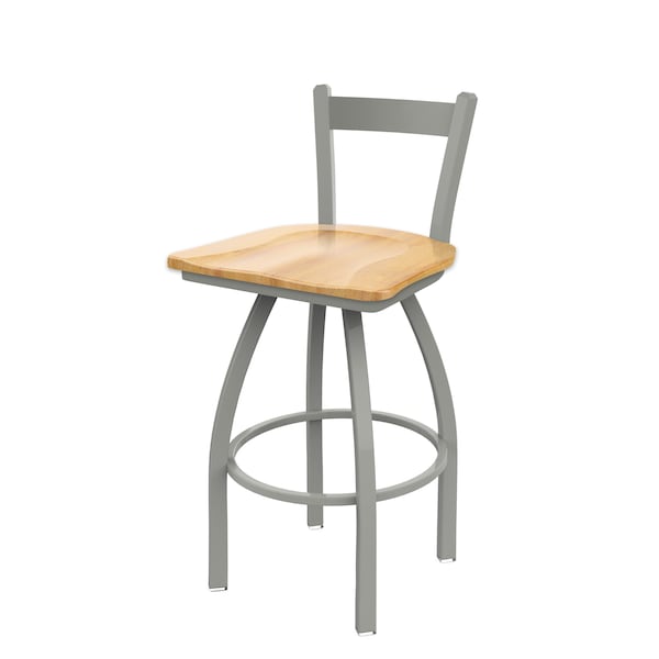 25" Low Back Swivel Counter Stool, Nickel Finish, Nat Maple Seat